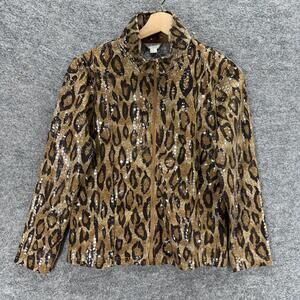 Erin Jacket Women PS Petite Brown Animal Print Full Zip Long Sleeve Pockets